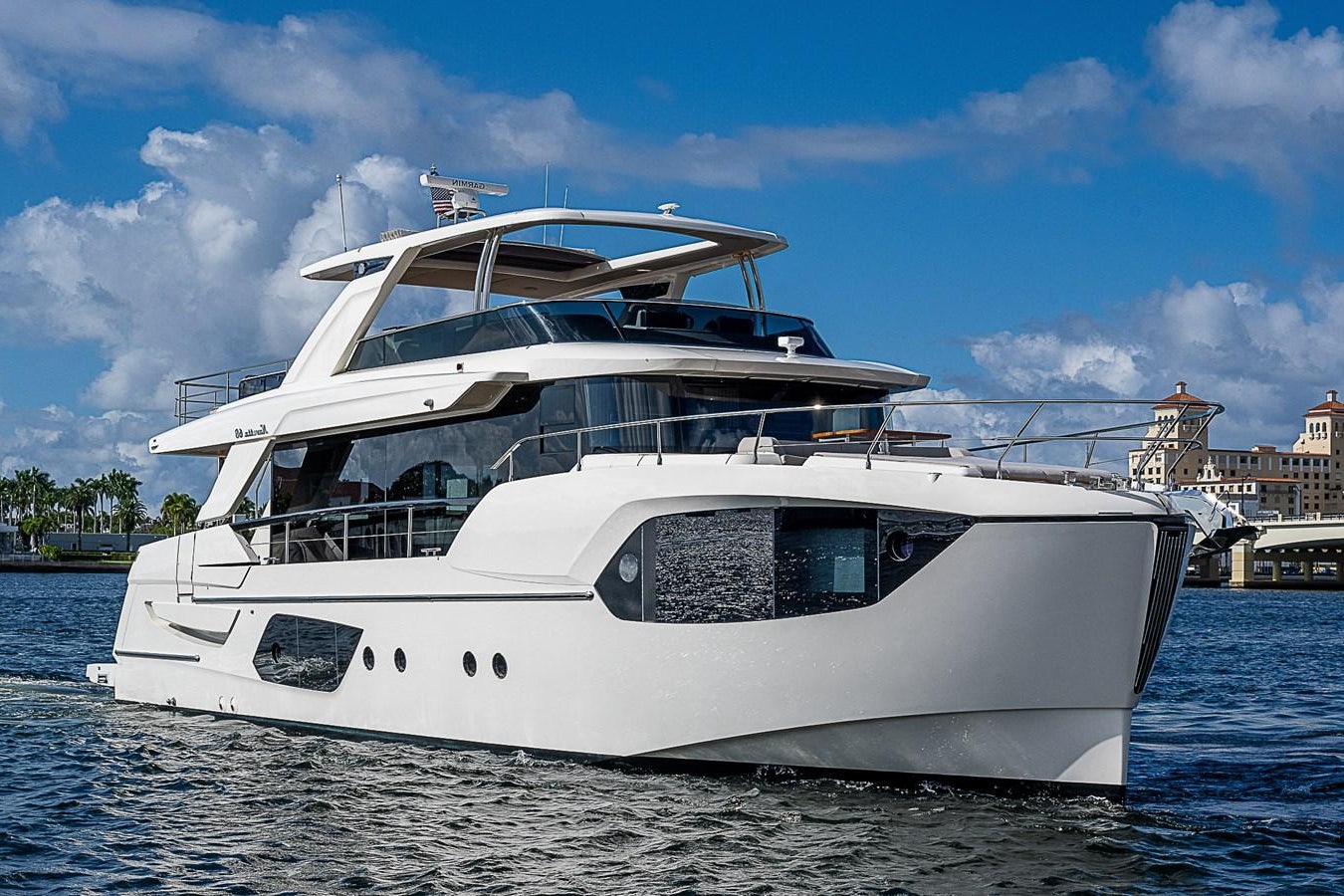 a white yacht on the water aboard 68 NAVETTA  Yacht for Sale