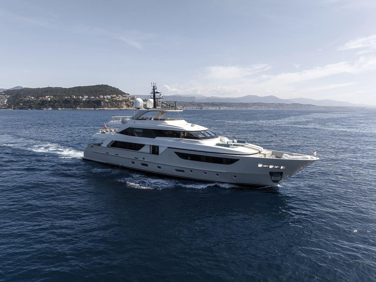 a white yacht on the water aboard PREMURA Yacht for Sale