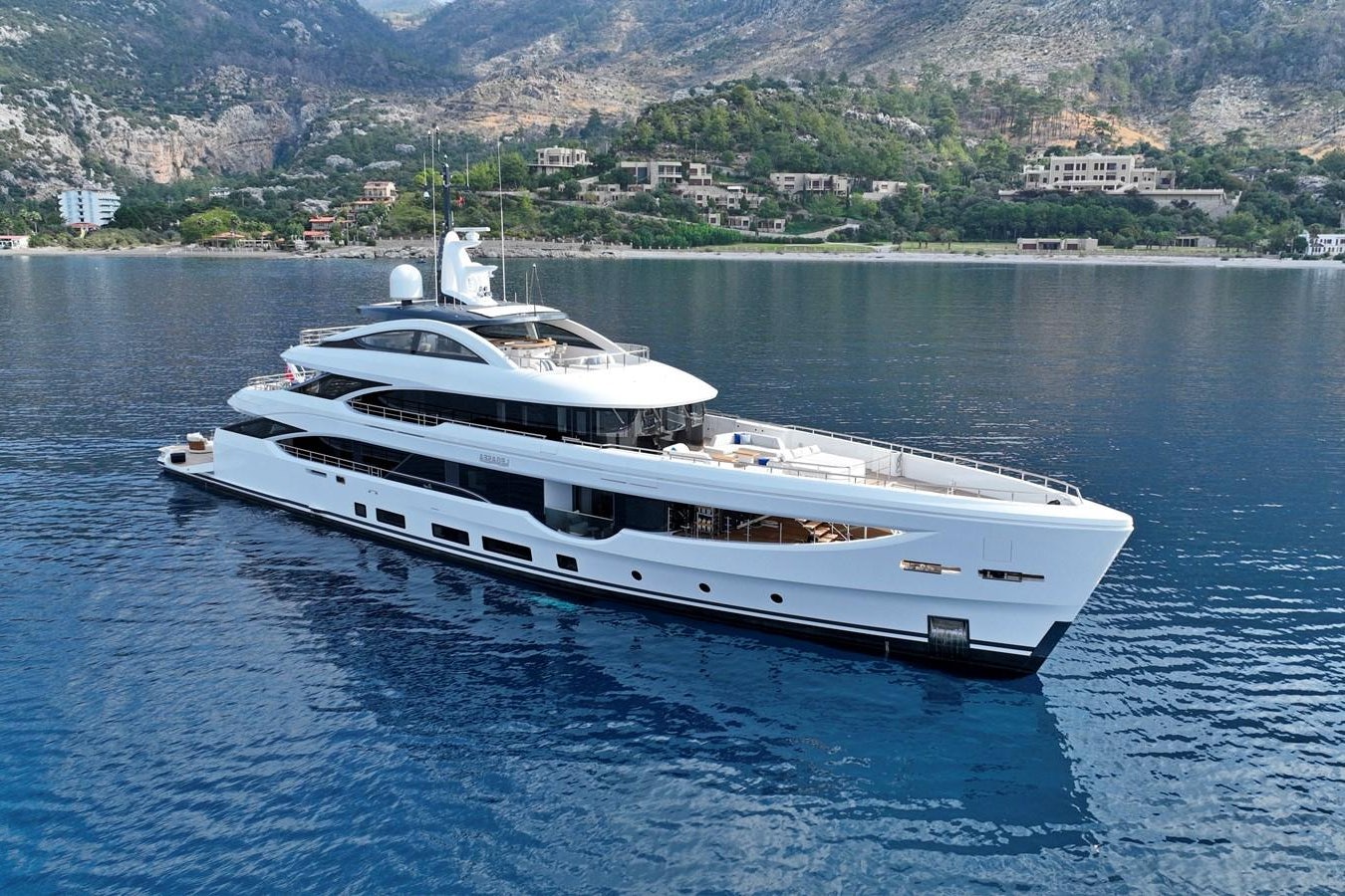 a white yacht on the water aboard FANTASEA Yacht for Sale