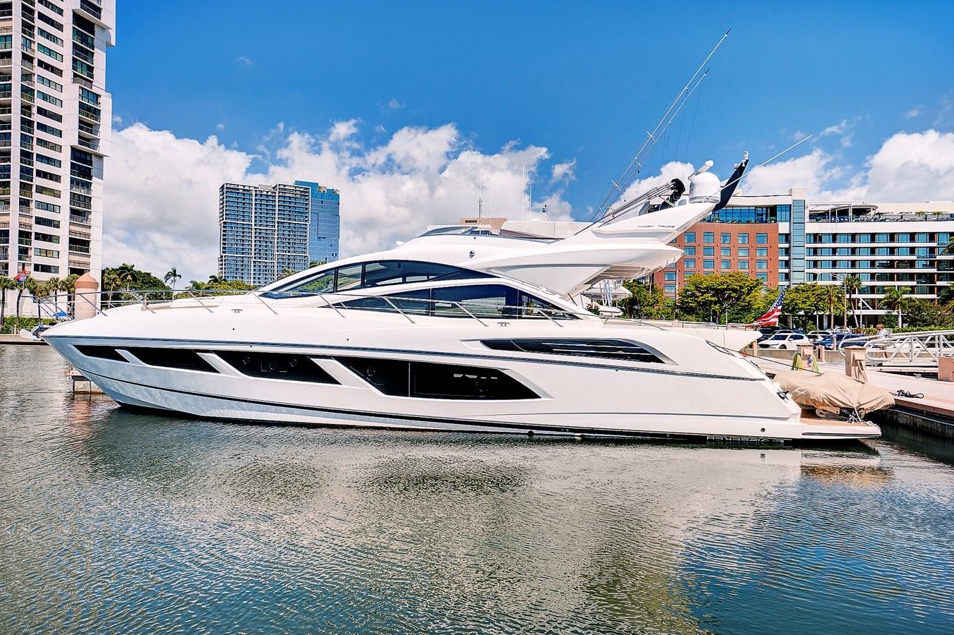 a yacht in a harbor aboard ONCE AROUND Yacht for Sale