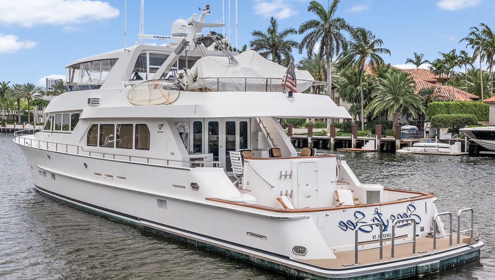 a boat docked at a pier aboard SEAS TO SEE Yacht for Sale