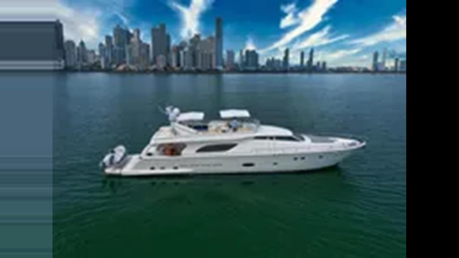 a white boat in the water aboard 2004 FERRETTI YACHTS 810 Yacht for Sale