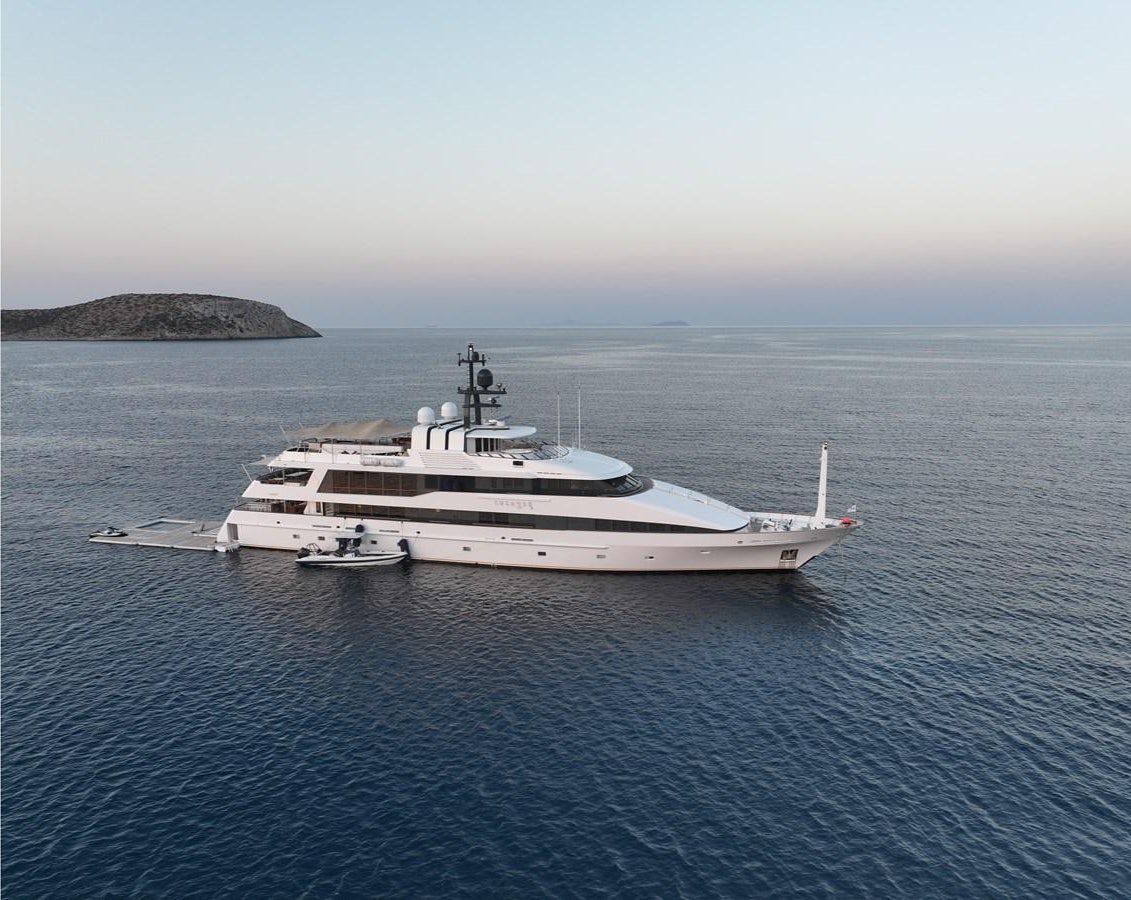 a white yacht in the water aboard PEGASUS Yacht for Sale