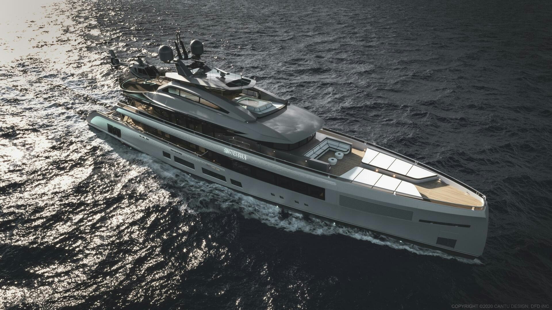 a high angle view of a boat aboard SINDERELLA Yacht for Sale