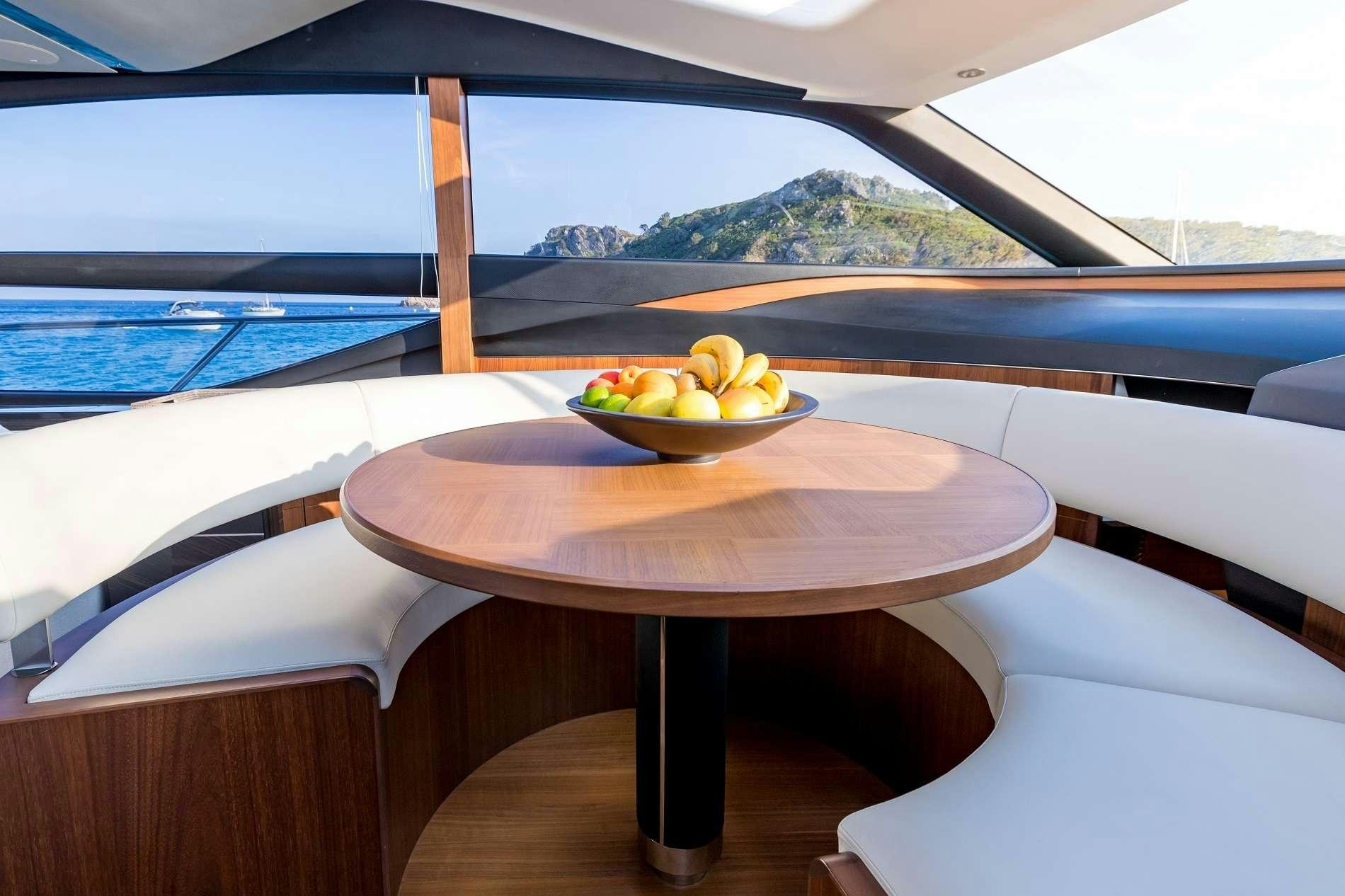 a bowl of fruit on a table aboard NELENA Yacht for Charter