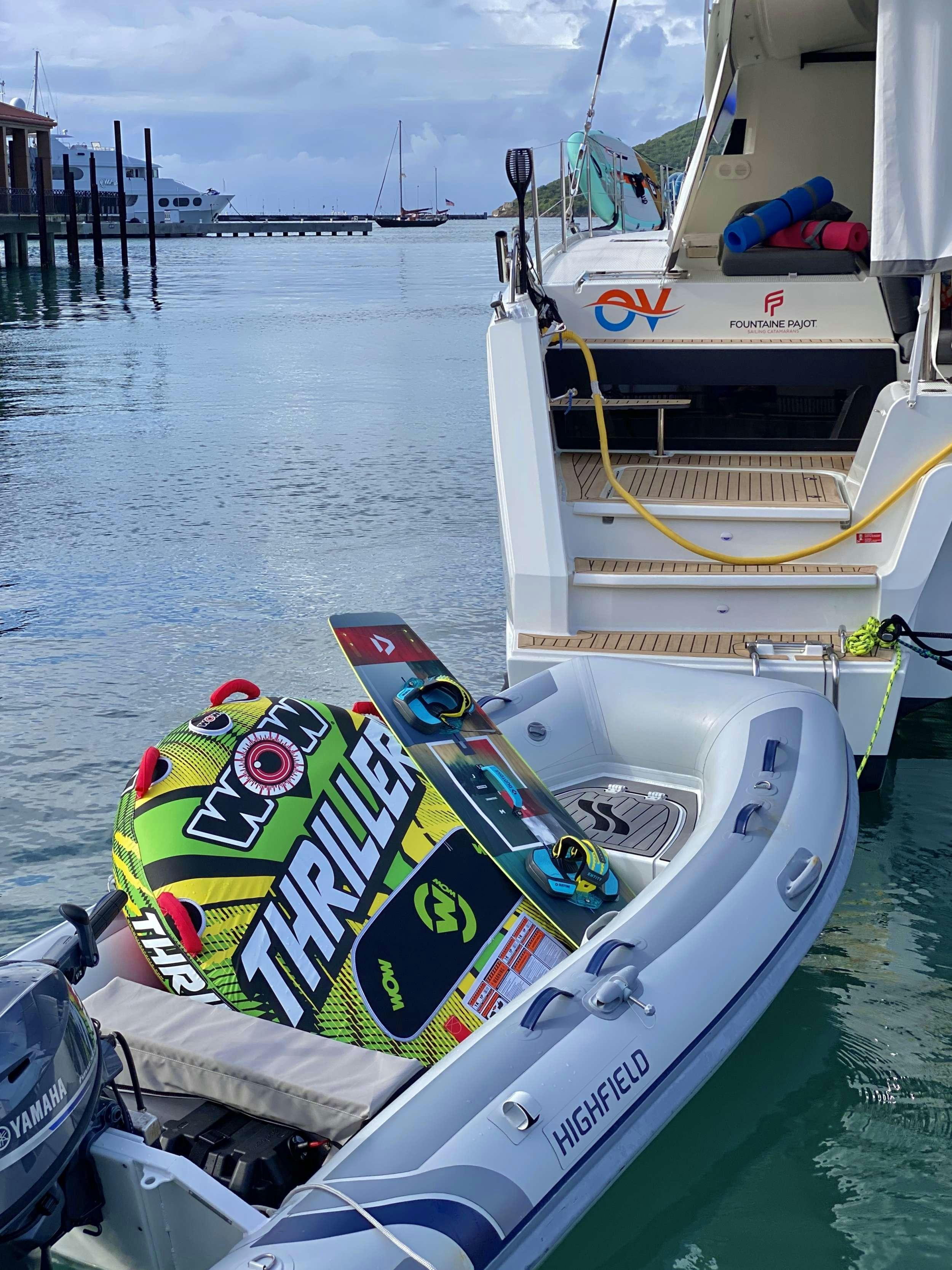 a boat is parked on the water aboard O.V. Yacht for Charter