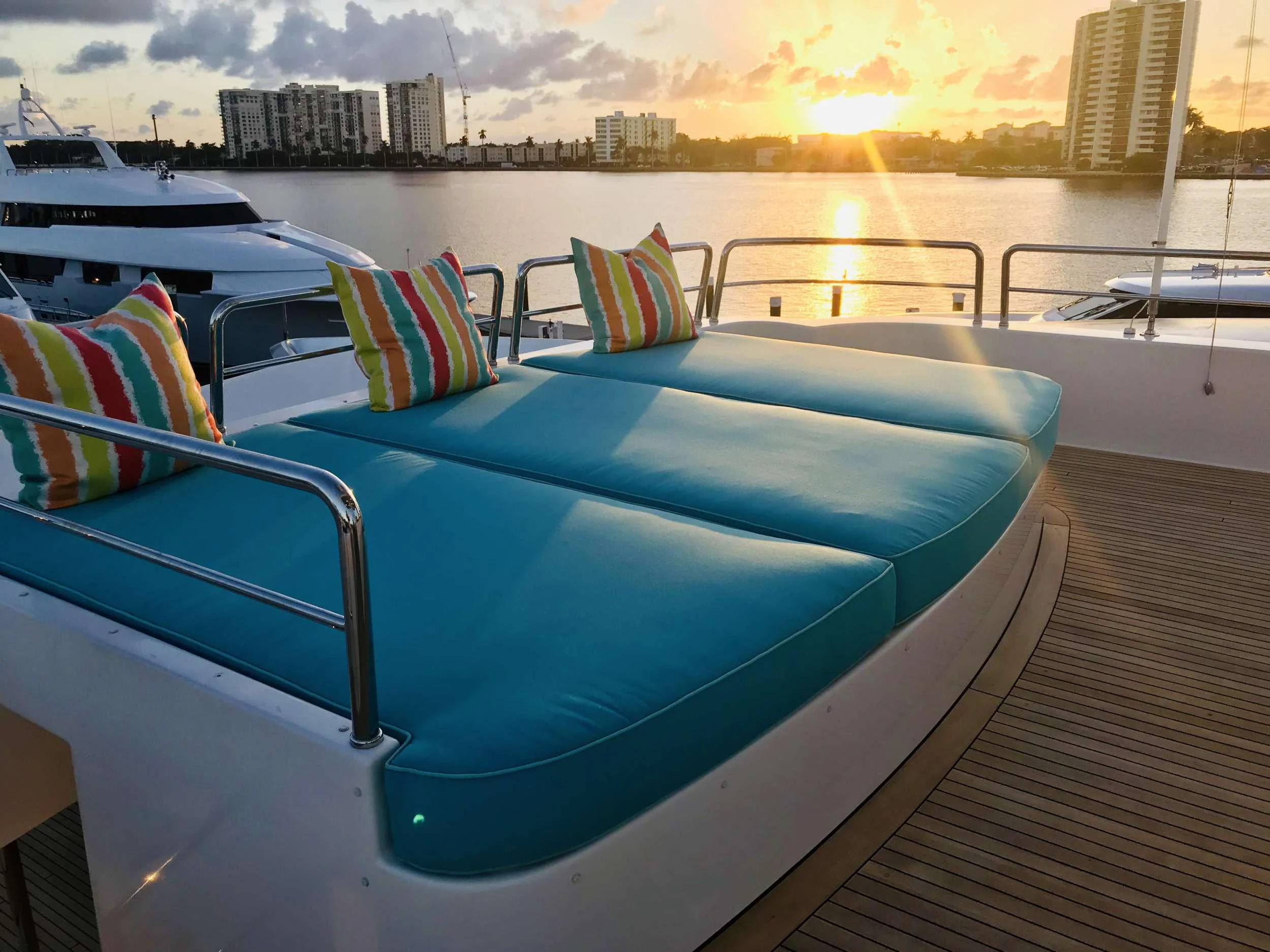 a row of boats on a dock aboard RELENTLESS Yacht for Charter