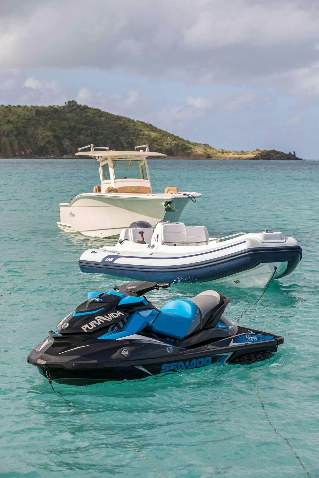 a boat on the water aboard PURA VIDA Yacht for Charter