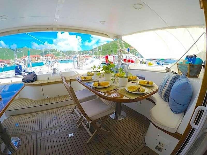a table with food on it aboard KELEA Yacht for Charter