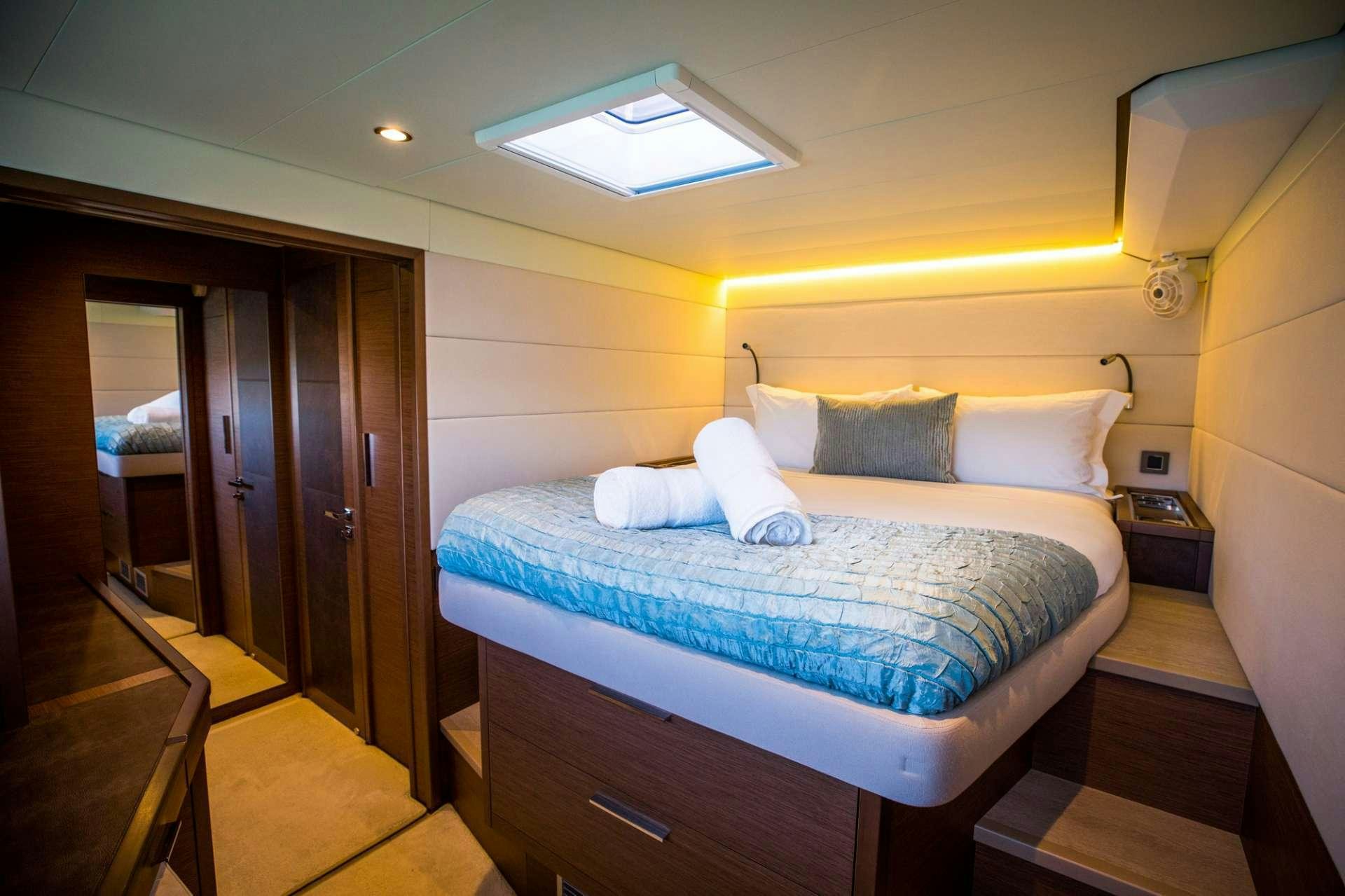 a bed in a room aboard LADY FIONA Yacht for Charter