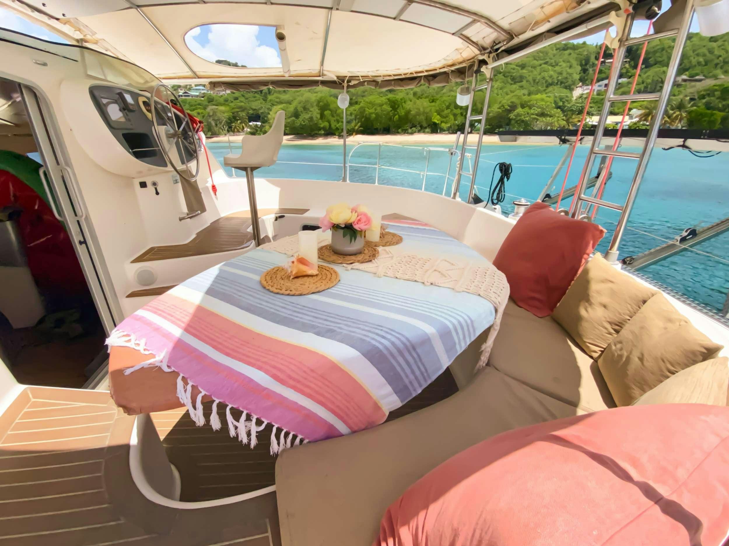 a table on a boat aboard Cataja Yacht for Charter