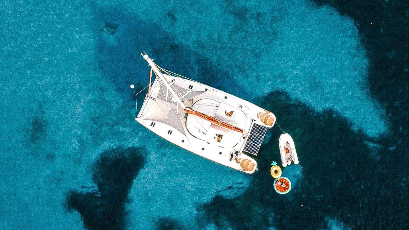 a space ship in the water aboard Cataja Yacht for Charter