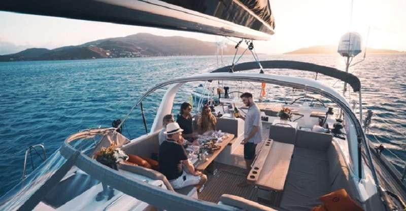 a group of people on a boat aboard BODHISATTVA (Caribbean) Yacht for Charter