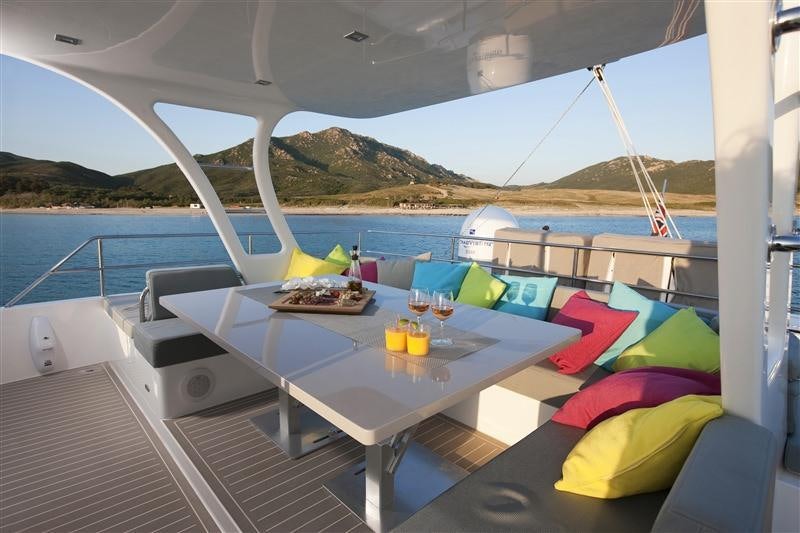 a table on a boat aboard MAVERICK Yacht for Charter