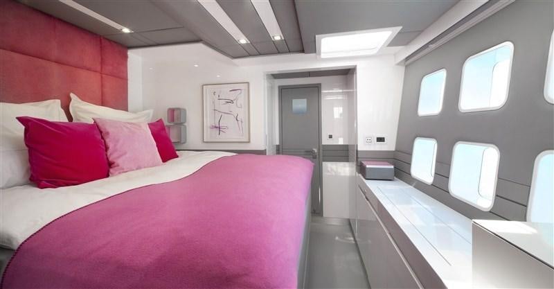 a bed in a room aboard MAVERICK Yacht for Charter