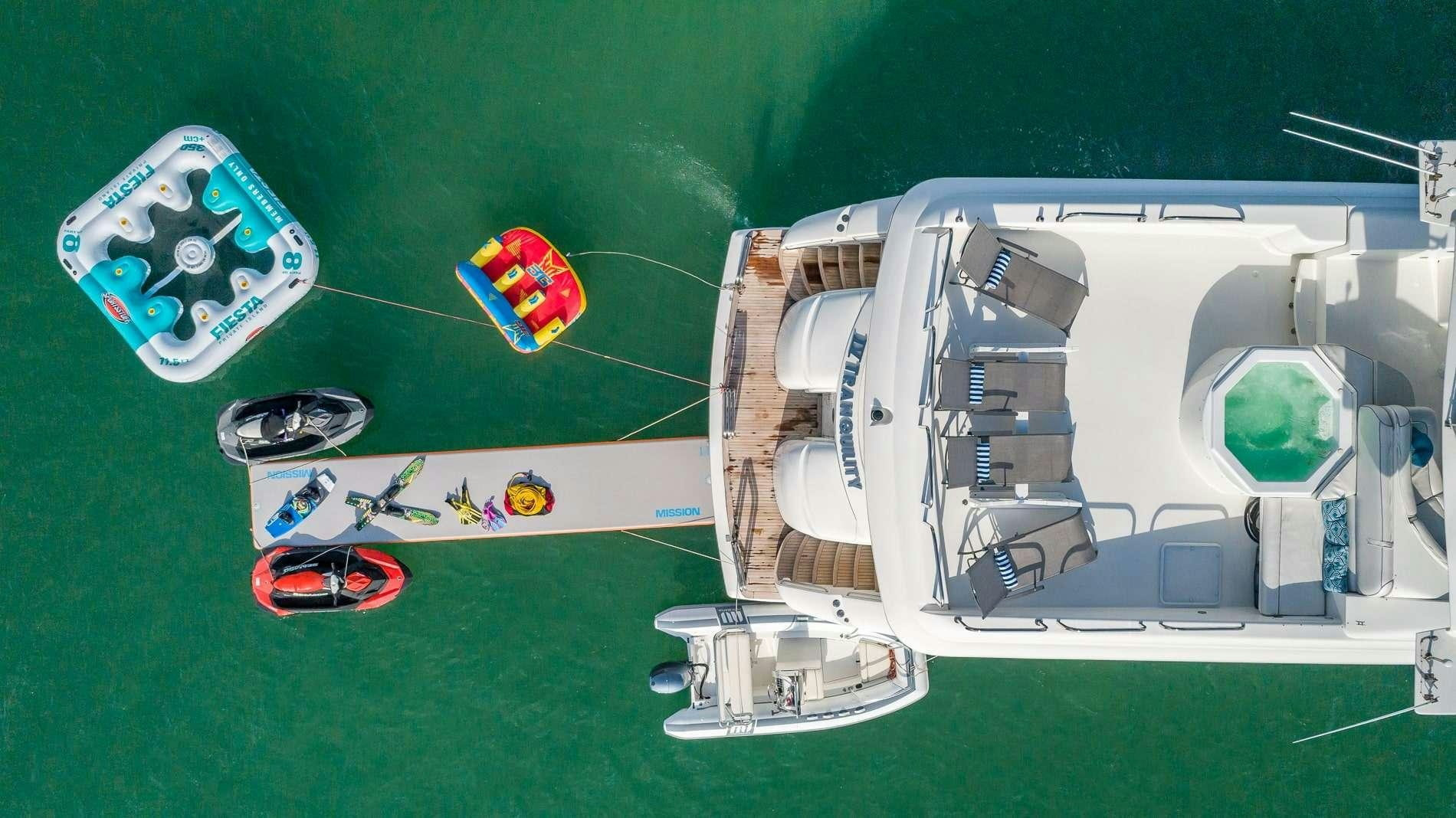 a helicopter with a person in the cockpit aboard IV TRANQUILITY Yacht for Charter