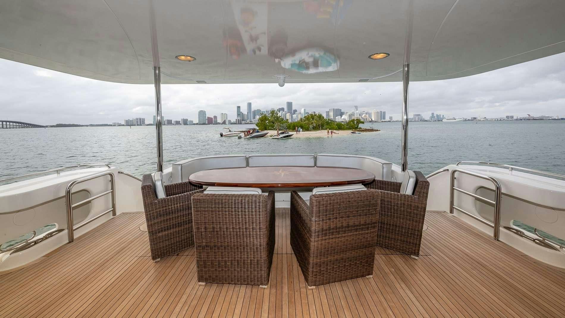 a table and chairs on a deck overlooking a body of water aboard IV TRANQUILITY Yacht for Charter