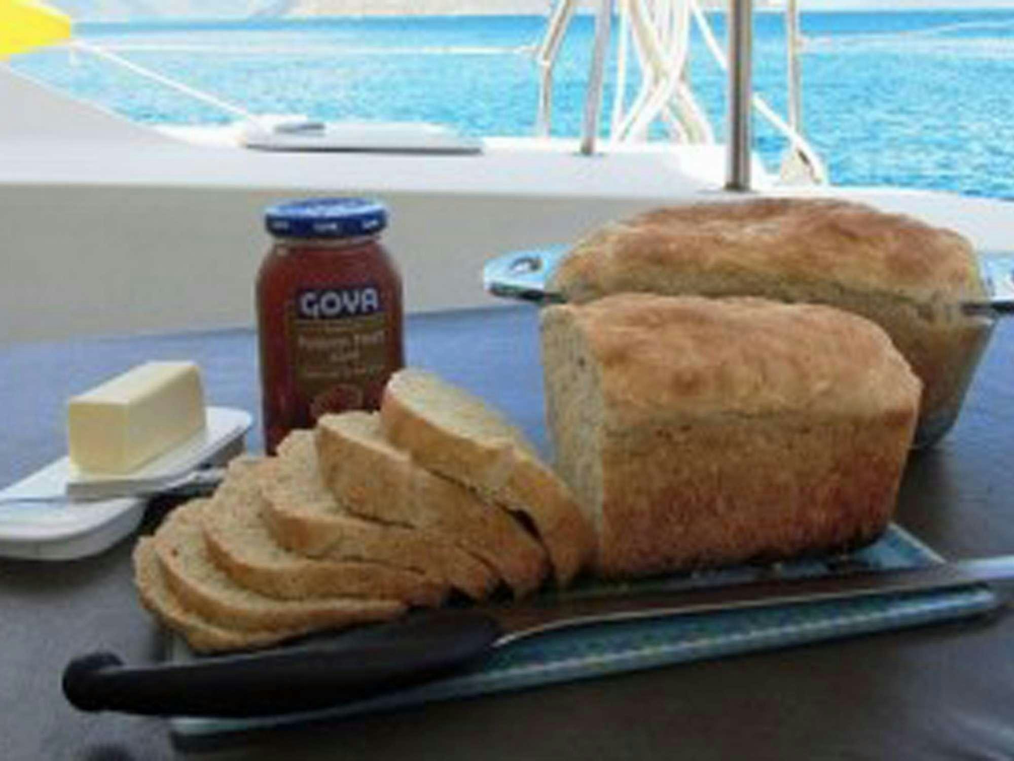 a plate of bread and jam aboard GUIDING LIGHT Yacht for Charter