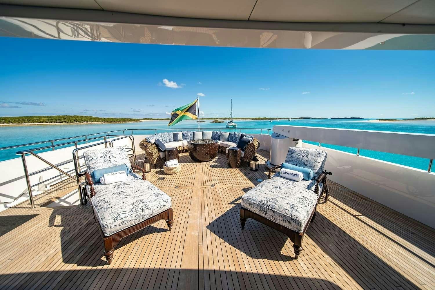a deck with chairs and a pool aboard SEA AXIS Yacht for Charter