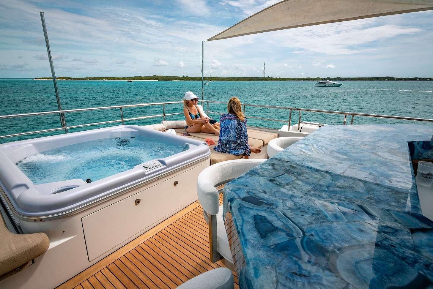 a couple of women sitting on a boat in the water aboard SEA AXIS Yacht for Charter