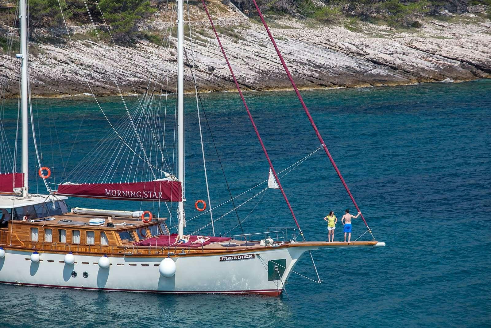 a boat with a rope attached to it aboard morning star Yacht for Charter