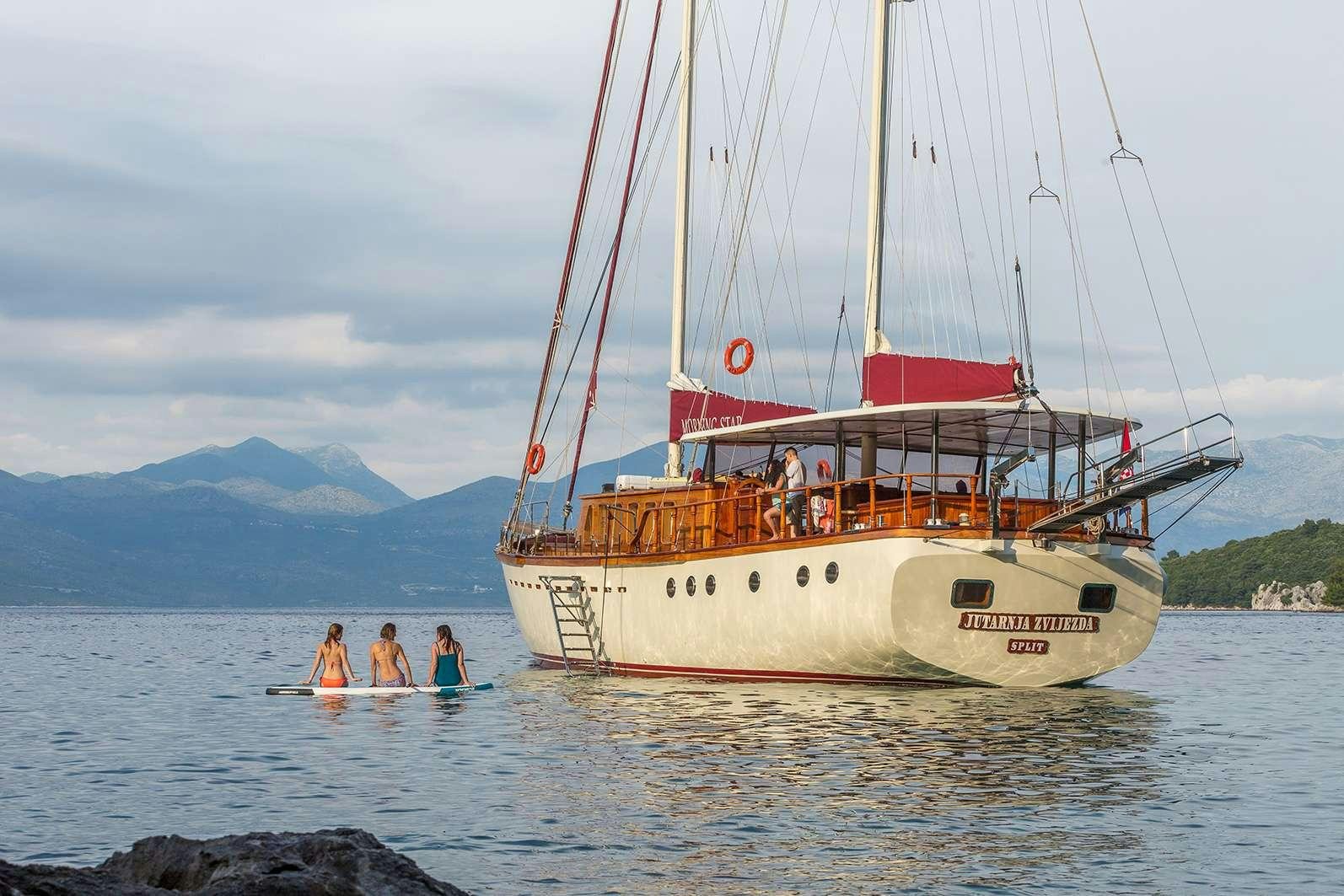 a boat in the water aboard morning star Yacht for Charter
