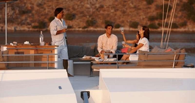 a group of people on a boat aboard DREAM TOBAGO Yacht for Charter