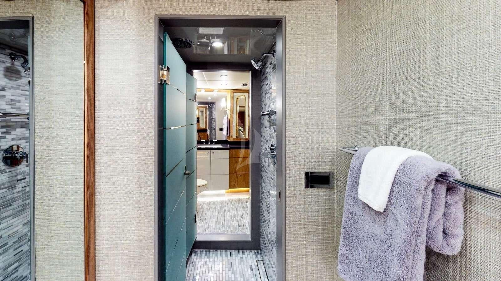 a towel on a rack aboard XOXO Yacht for Charter