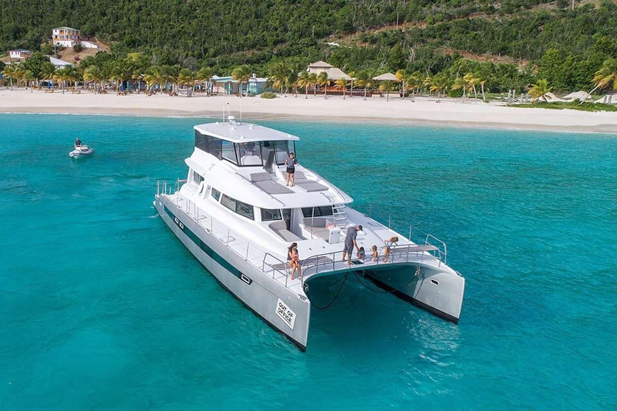 a boat on the water aboard VOYAGE 650 POWER CAT Yacht for Charter
