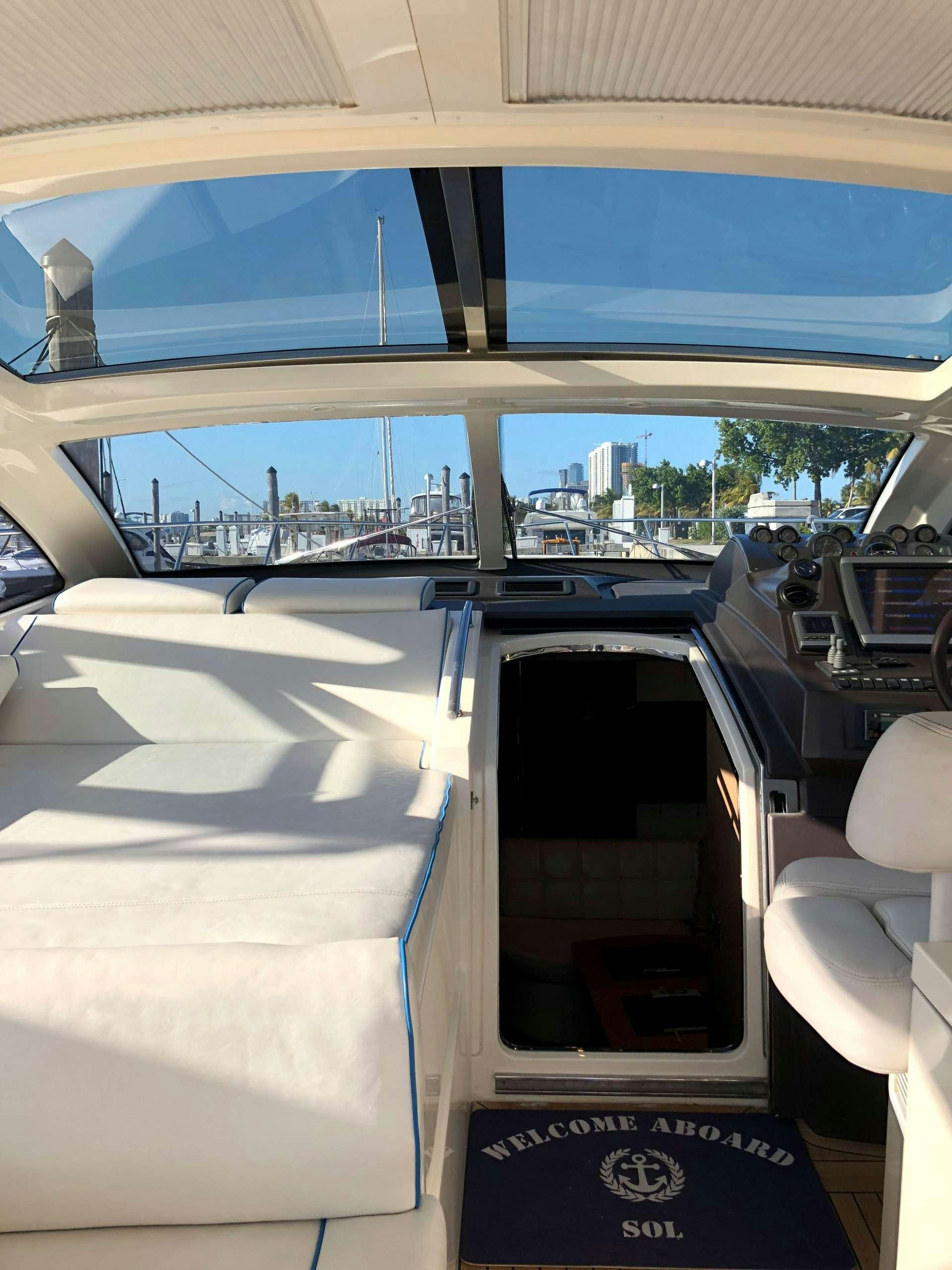 the inside of a vehicle aboard SOL Yacht for Charter