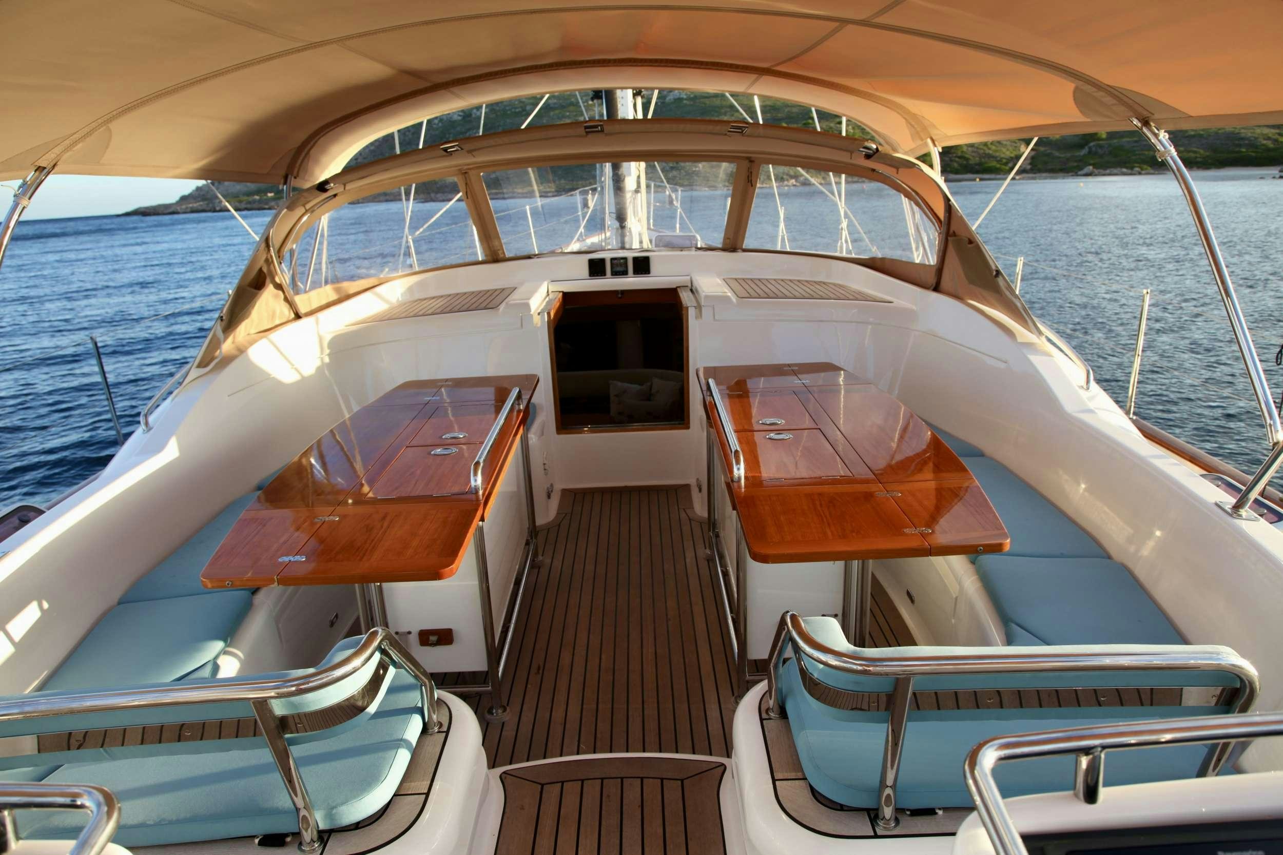 the inside of a boat aboard MIDNIGHT Yacht for Charter