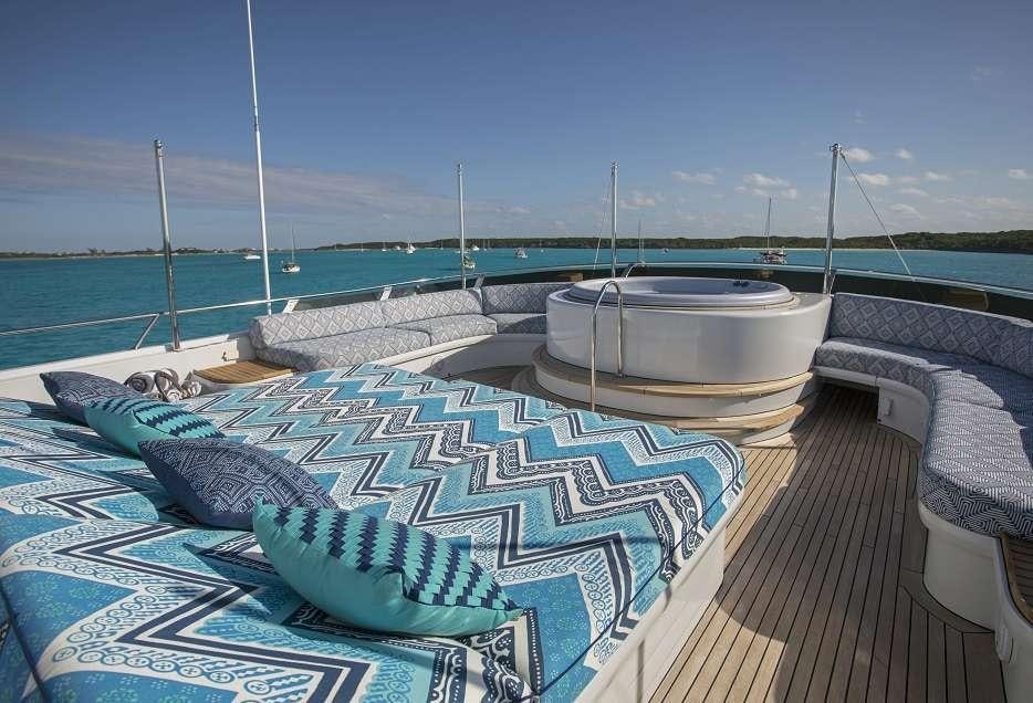 a table with a mat on it next to a pool of water aboard SWEET ESCAPE Yacht for Charter