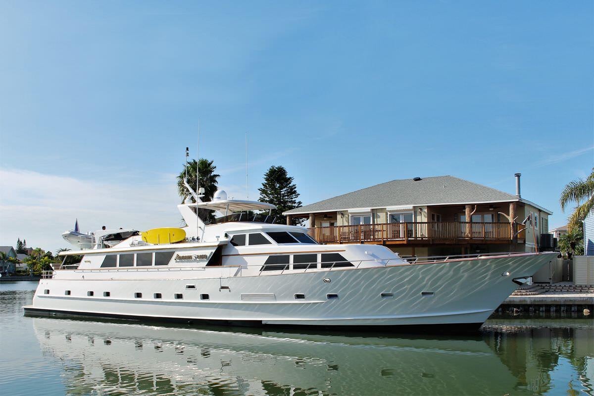 a boat docked at a pier aboard PURE KNIGHT LIFE Yacht for Charter