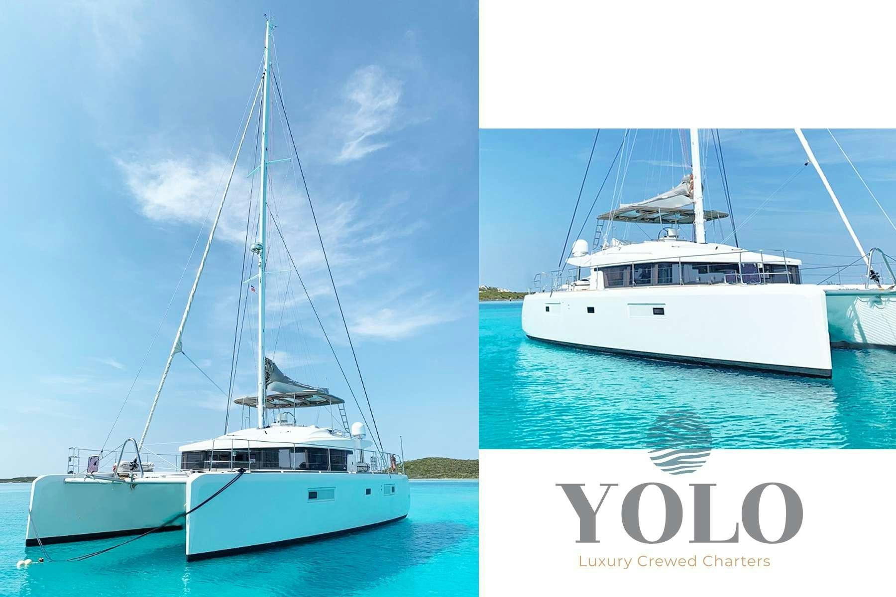 a collage of a boat aboard YOLO II Yacht for Charter