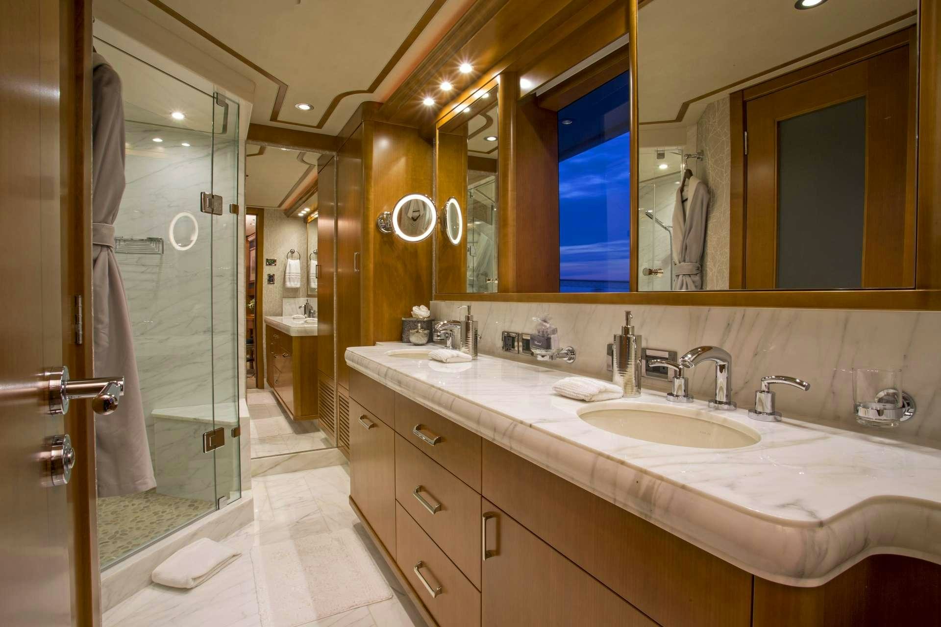 a bathroom with double sinks aboard FAR NIENTE Yacht for Charter