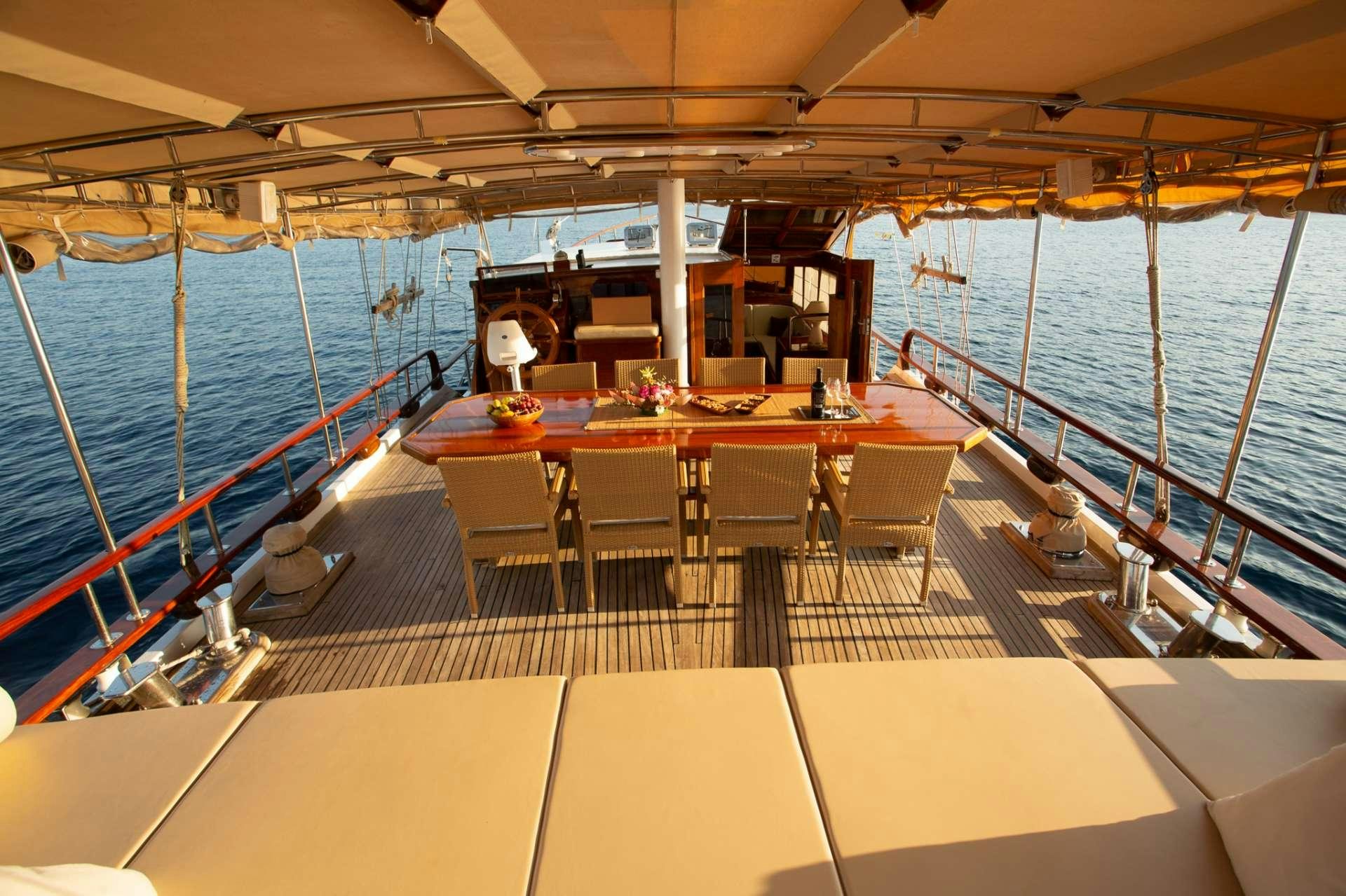 a room with a table and chairs on a boat aboard Malena Yacht for Charter