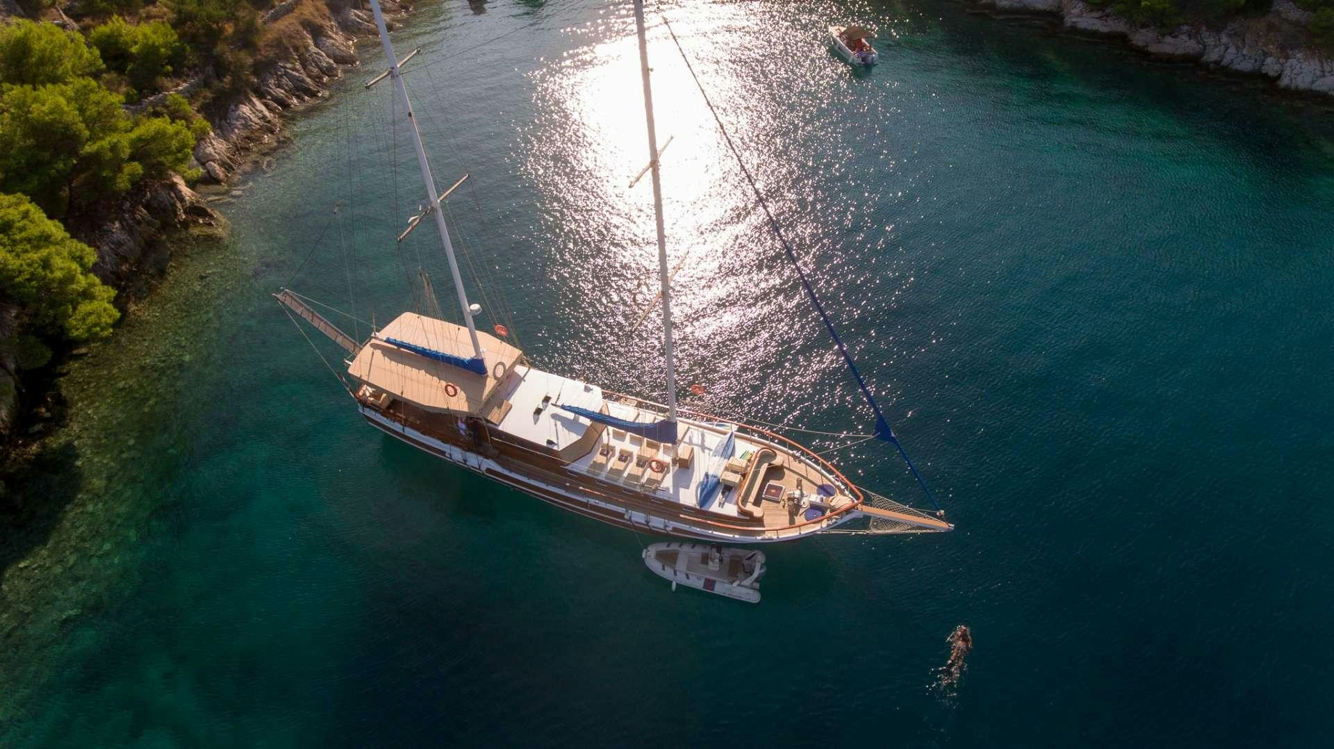 a boat in the water aboard Malena Yacht for Charter