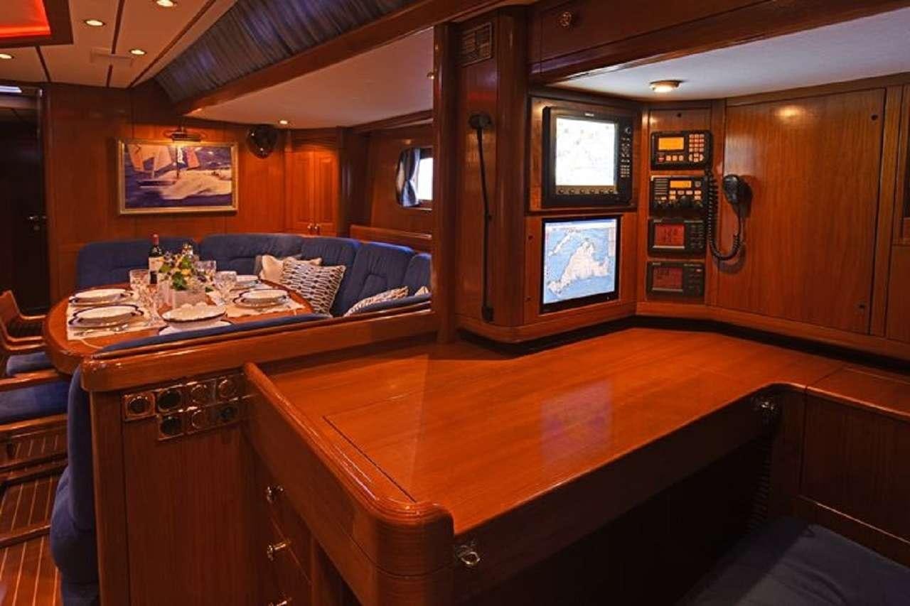 a room with a table and chairs aboard aquila Yacht for Charter