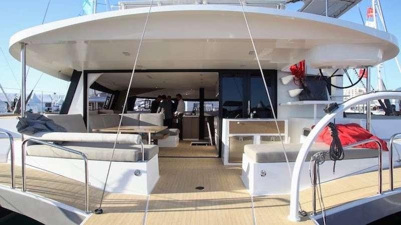 a room with beds and a large white tent aboard LA LINEA Yacht for Charter