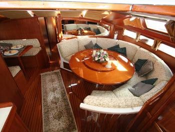 a table with plates and napkins aboard ANAHITA Yacht for Charter