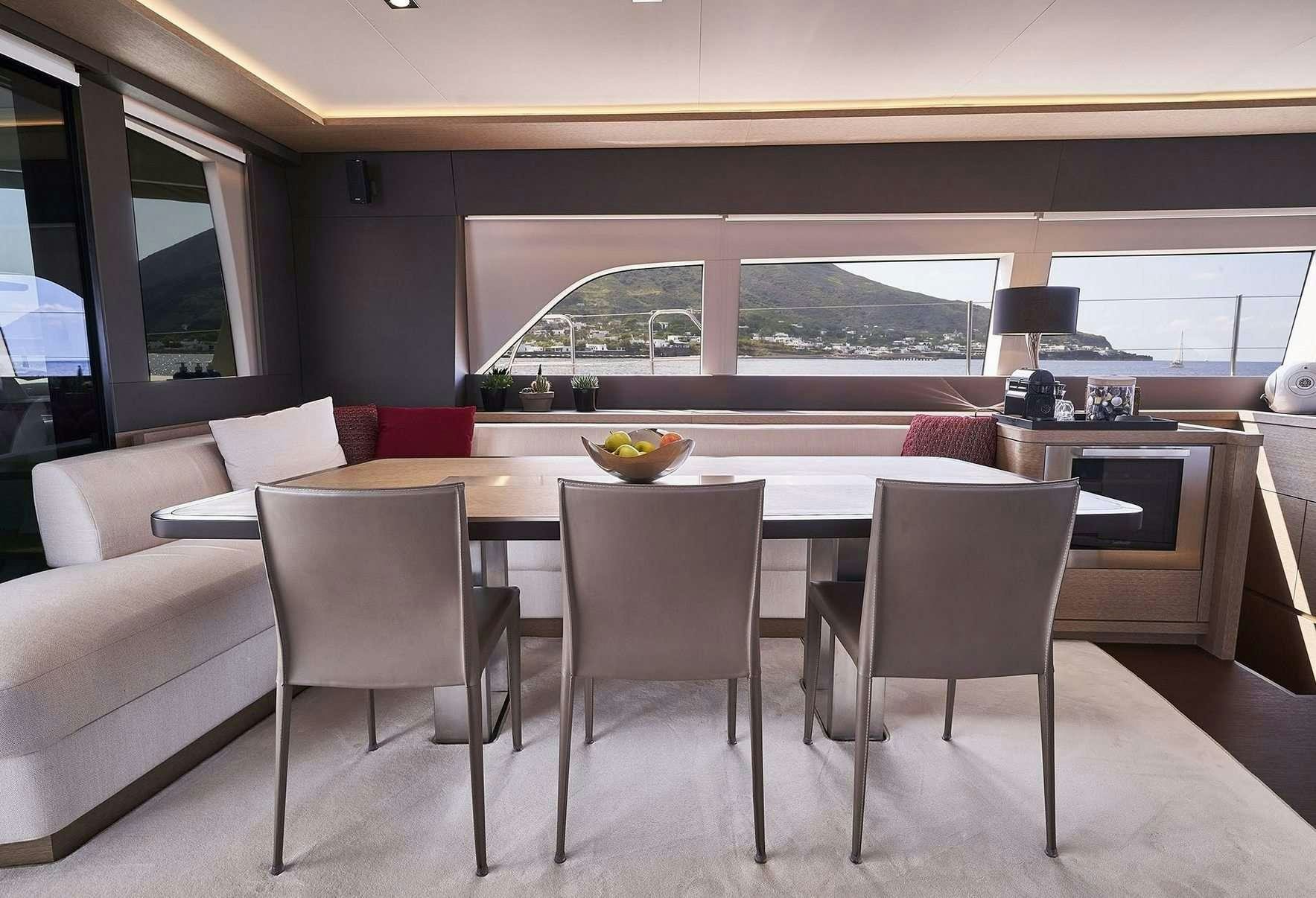 a modern looking living room aboard BABAC Yacht for Charter