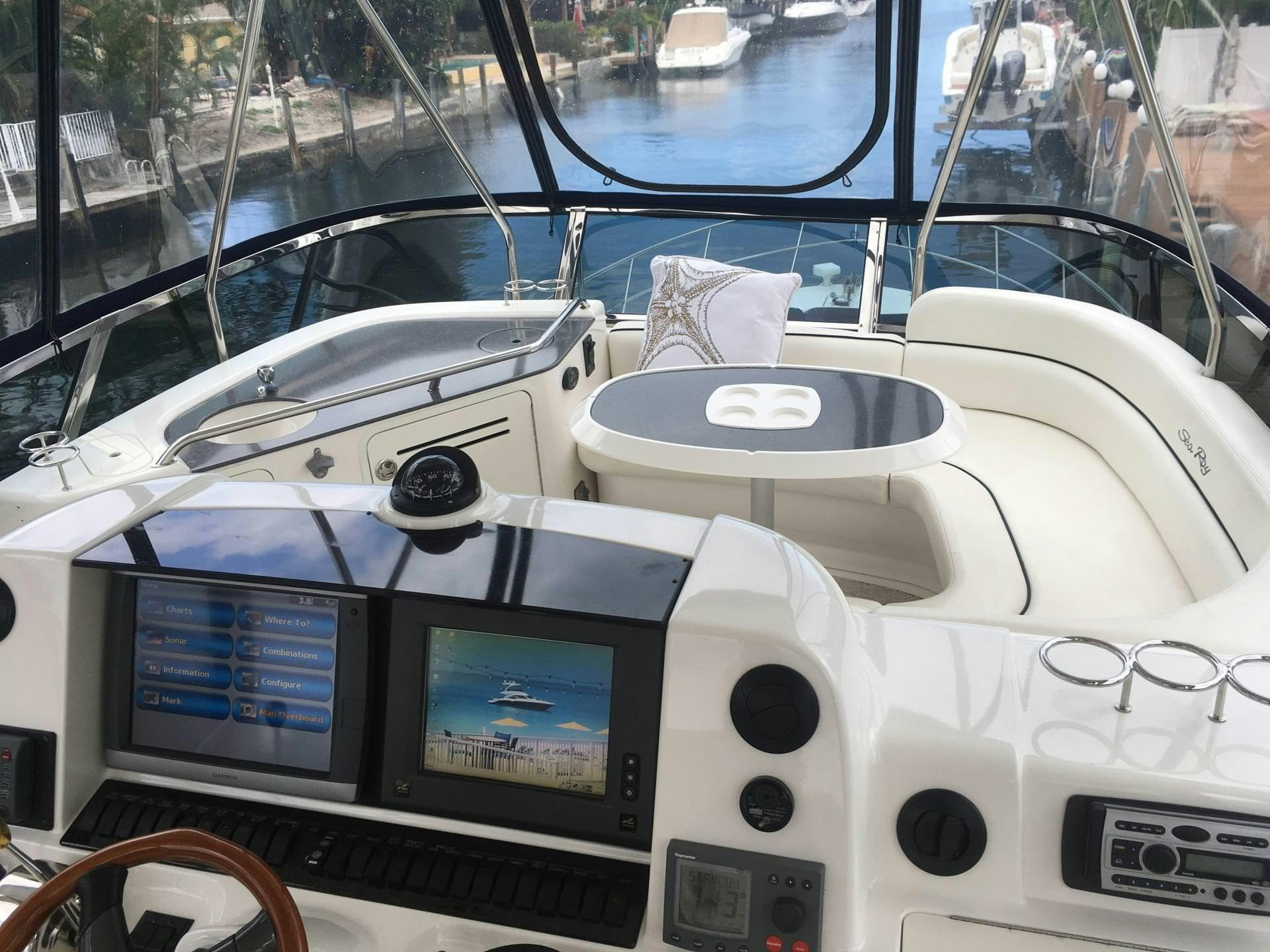 inside of a car aboard FUN CLUB Yacht for Charter