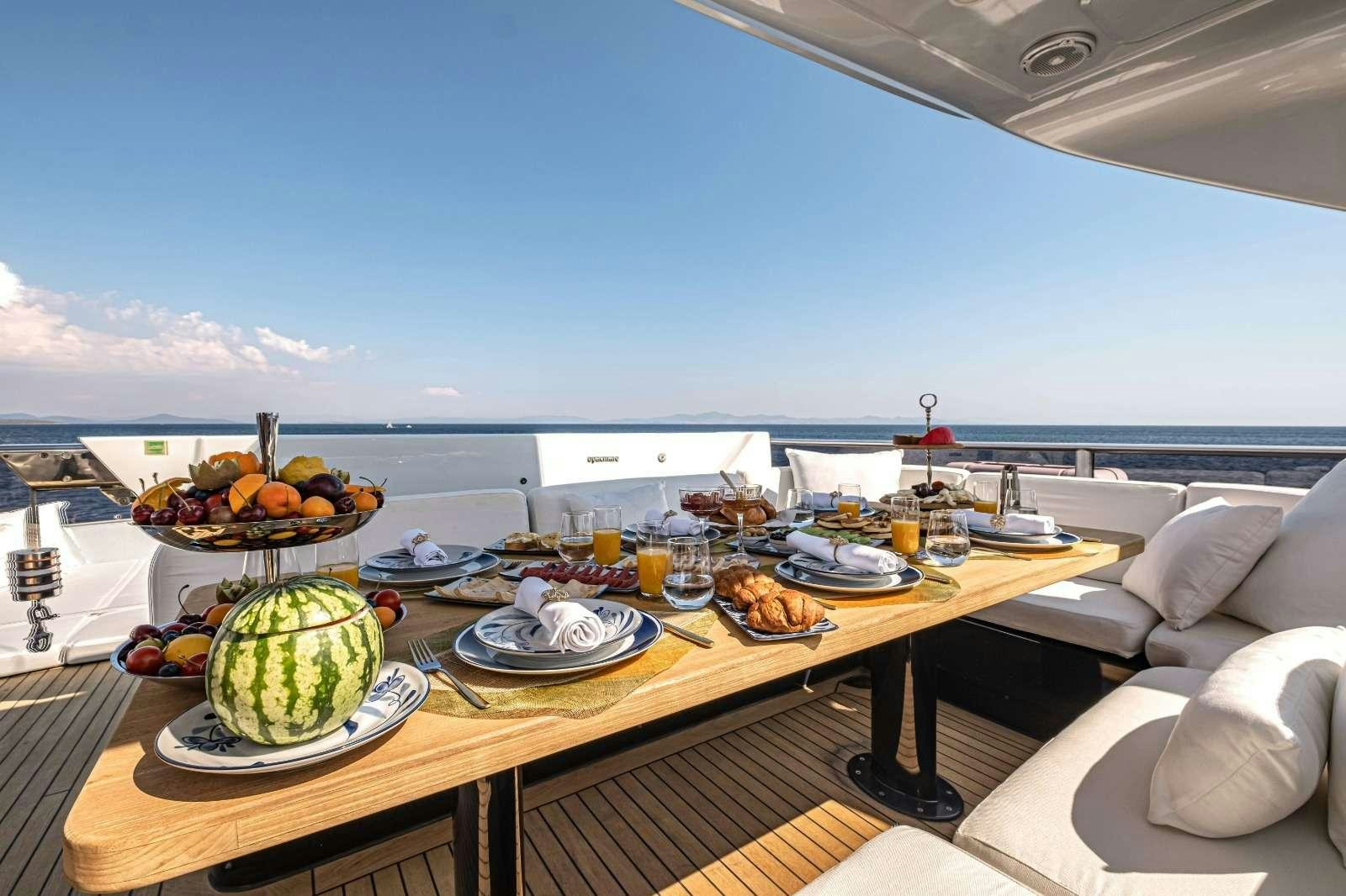 a table with food on it aboard HARUN Yacht for Charter
