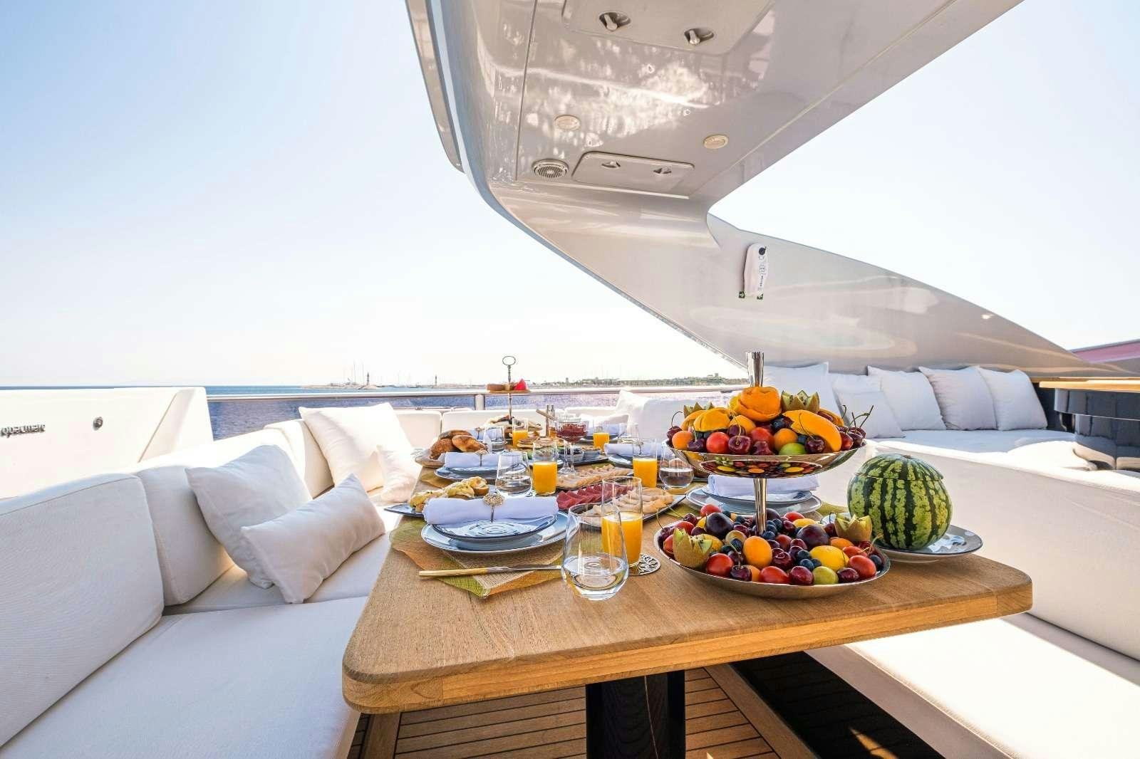 a table with food on it aboard HARUN Yacht for Charter