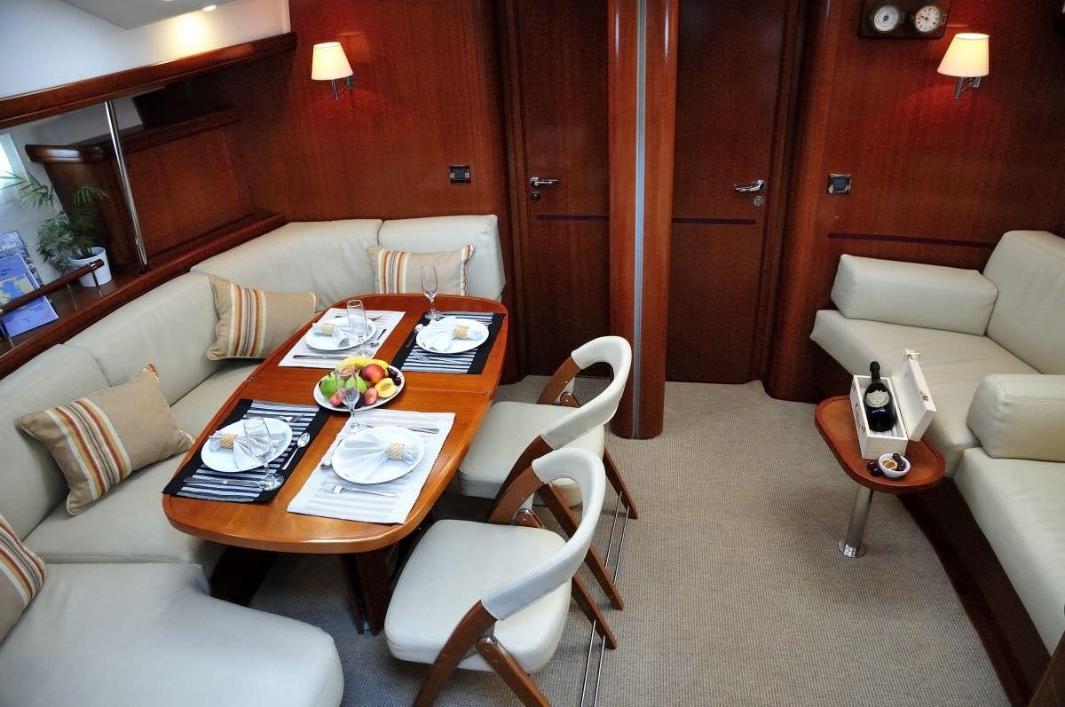 a living room with a table and couches aboard SEA STAR Yacht for Charter