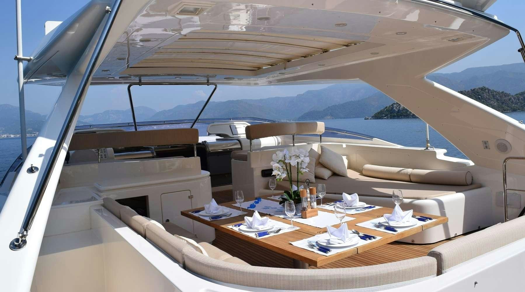 a room with a table and chairs aboard SEA LION II Yacht for Charter