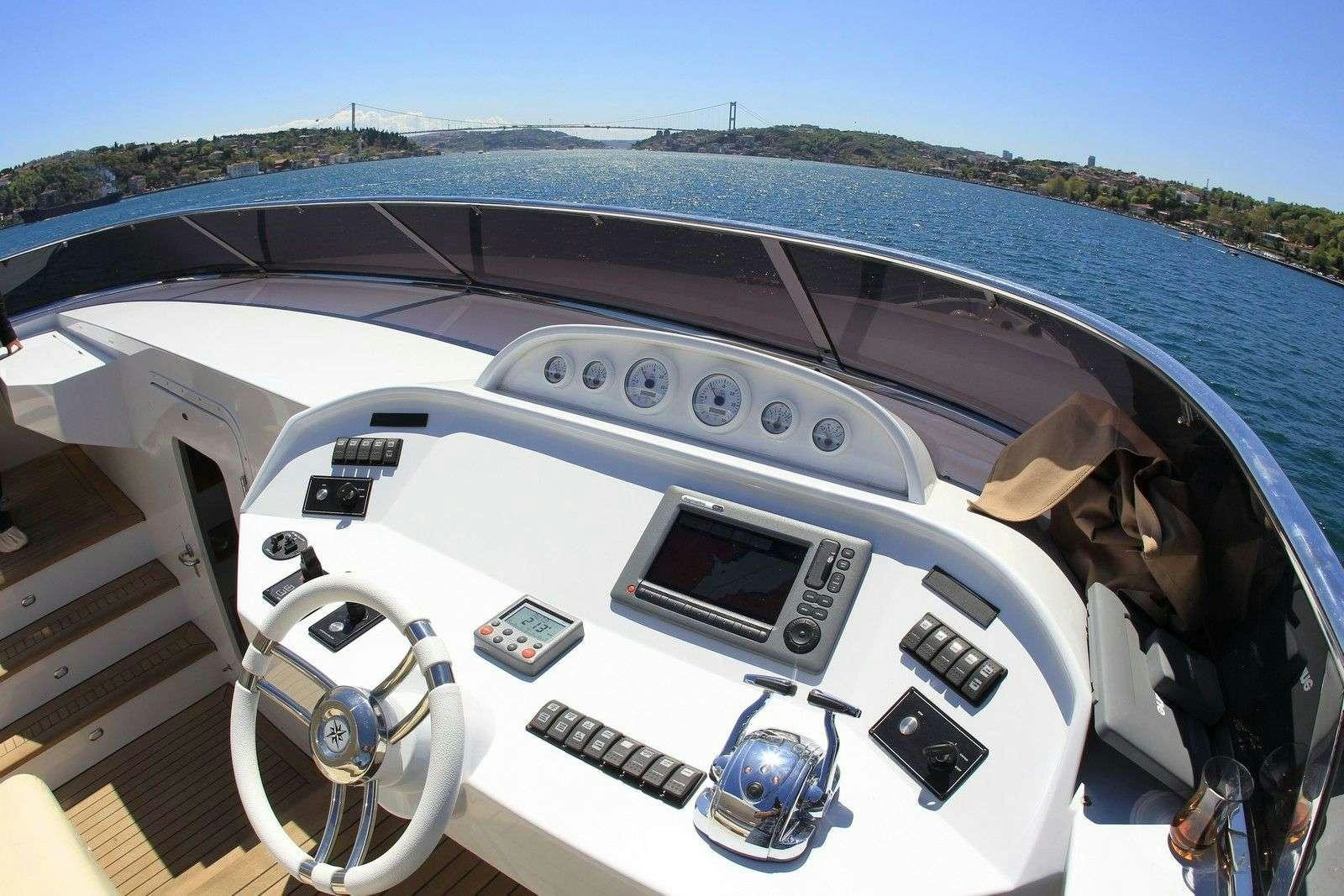 the inside of a car aboard SMYRNA Yacht for Charter
