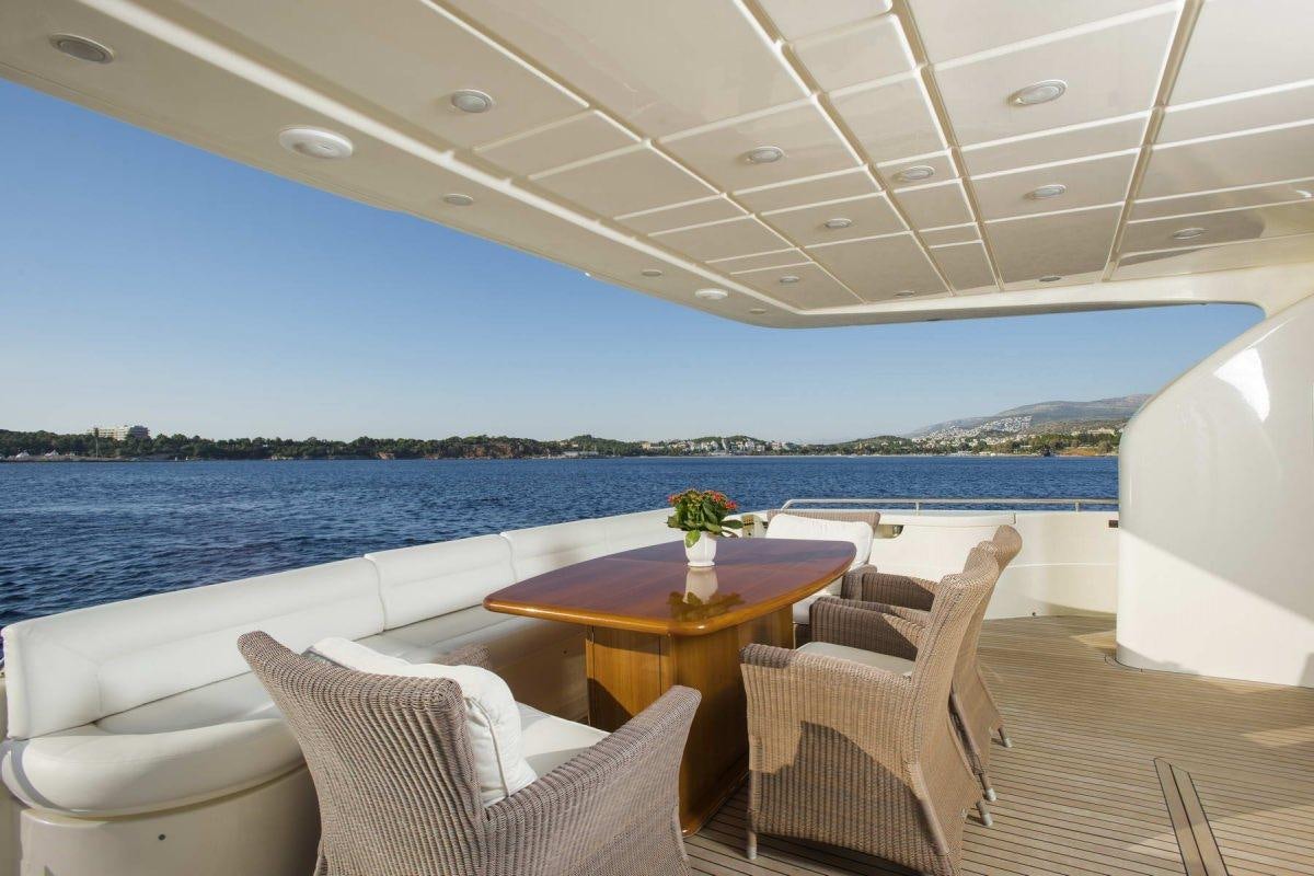 a table and chairs on a boat aboard DAY OFF Yacht for Charter