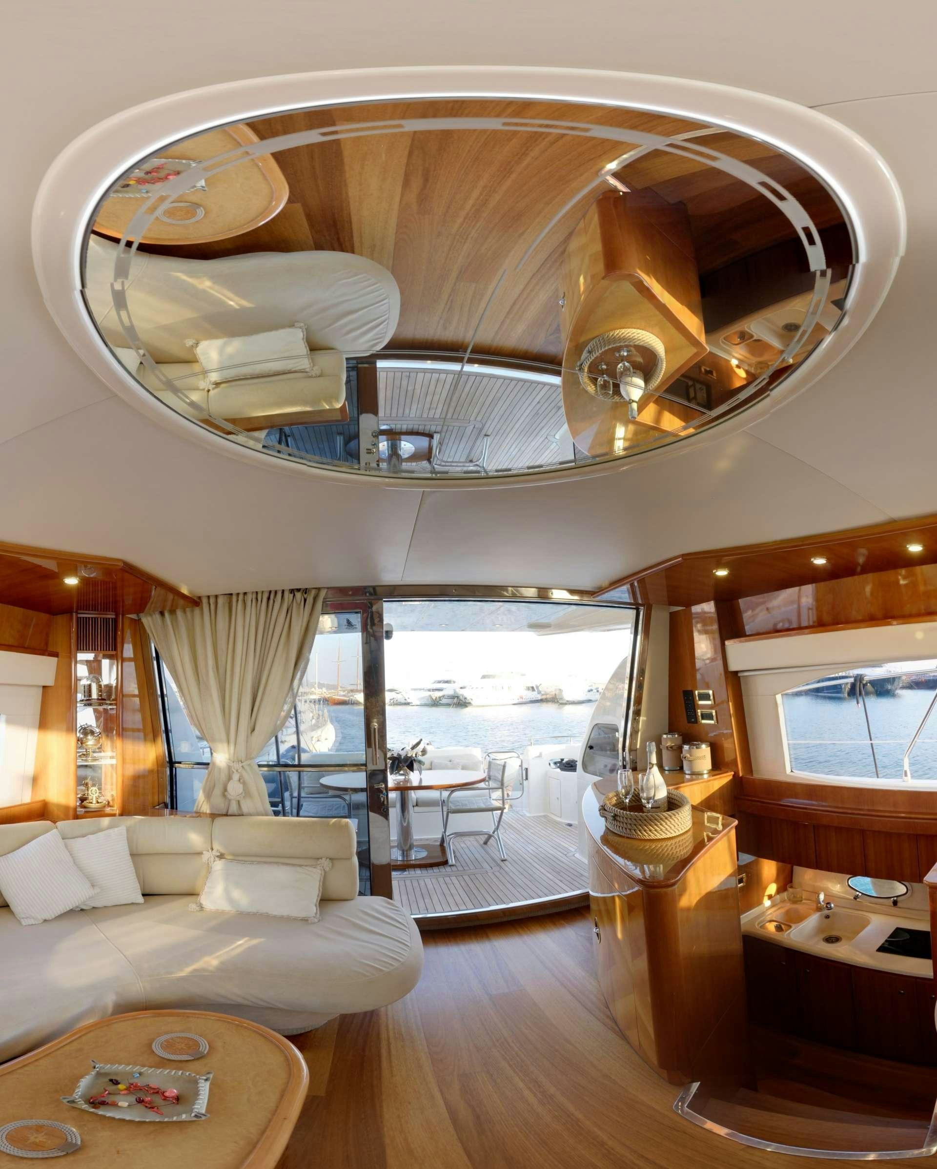 a room with a view of the water and the deck aboard AVENTURA II Yacht for Charter