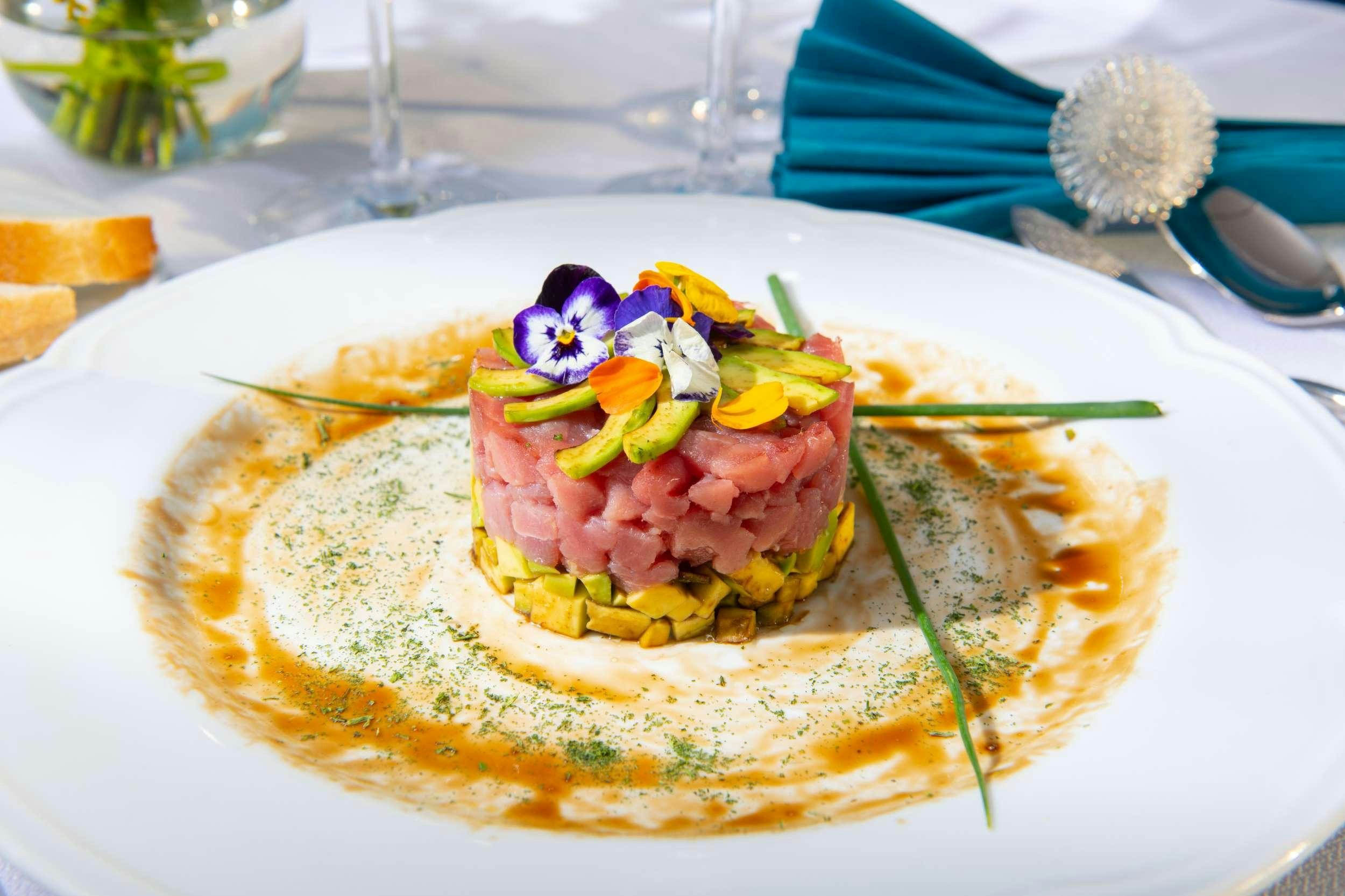 a plate of food aboard Free Wings Yacht for Charter